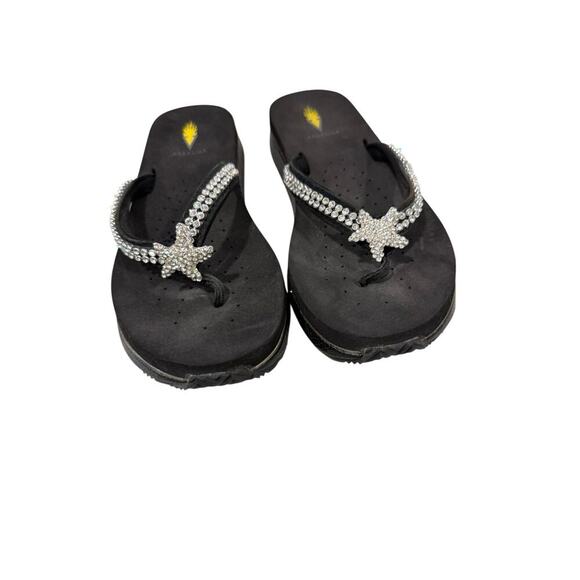 Volatile Silver Rhinestone Black Flip Flops Comfort Shoes Star Fish Womens 9 - Picture 8 of 8
